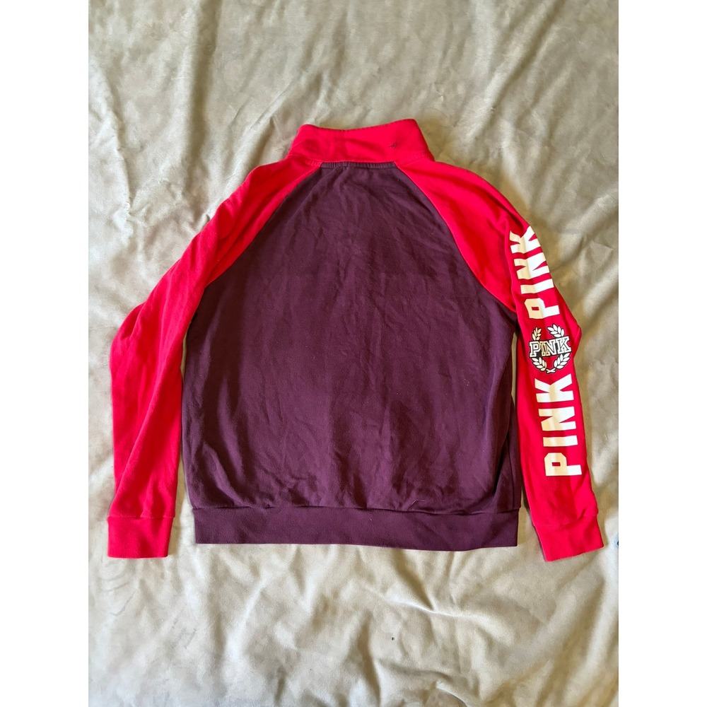 Victorias Secret PINK Quarter Zip Pullover Sweatshirt Purple Red Large Logo L - Picture 2 of 4